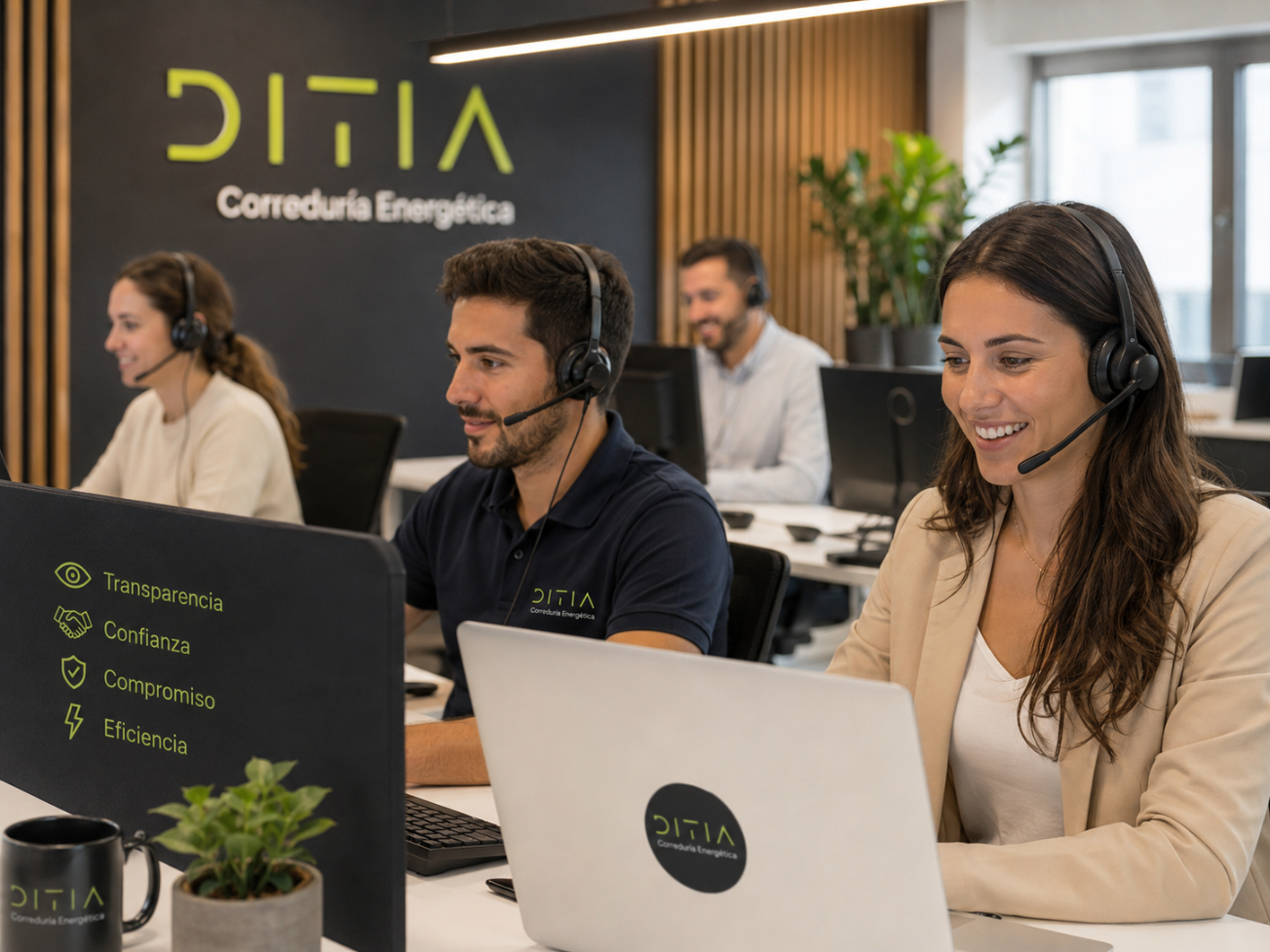 Equipo de back office de Ditia atendiendo a colaboradores y clientes
